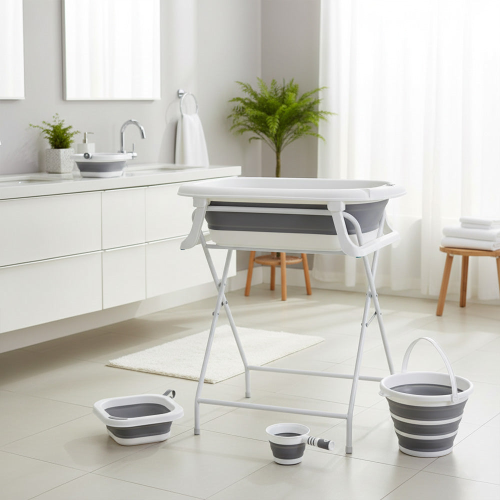 مجموعة حمام الأطفال القابلة للطي مع حامل