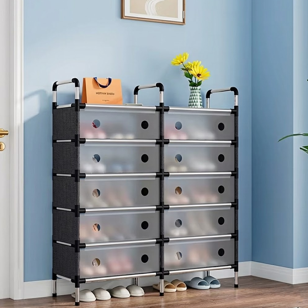 خزانة أحذية متعددة الطبقات بواجهات سحب شفافة