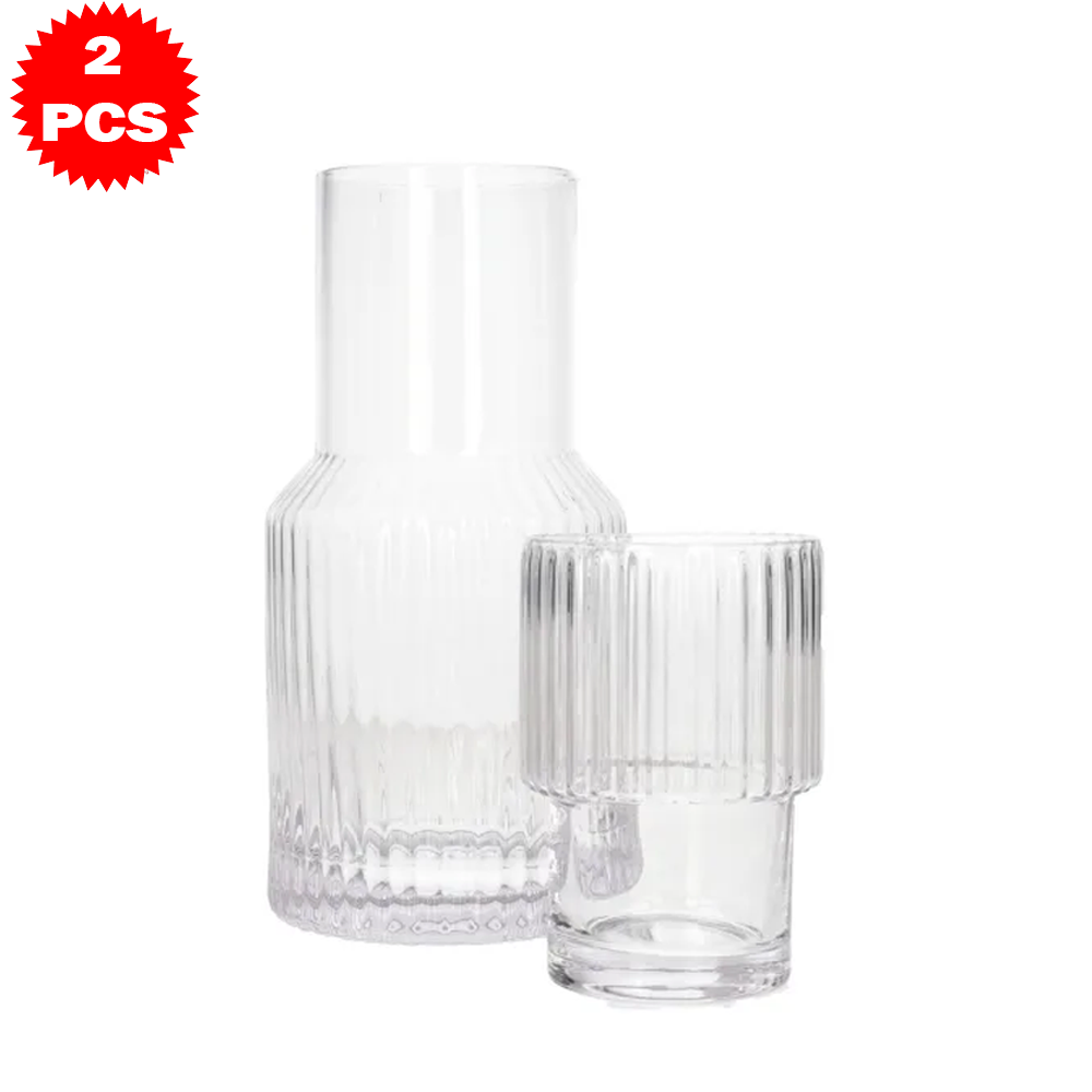 طقم قارورة وكوب زجاجي من 2 قطعة