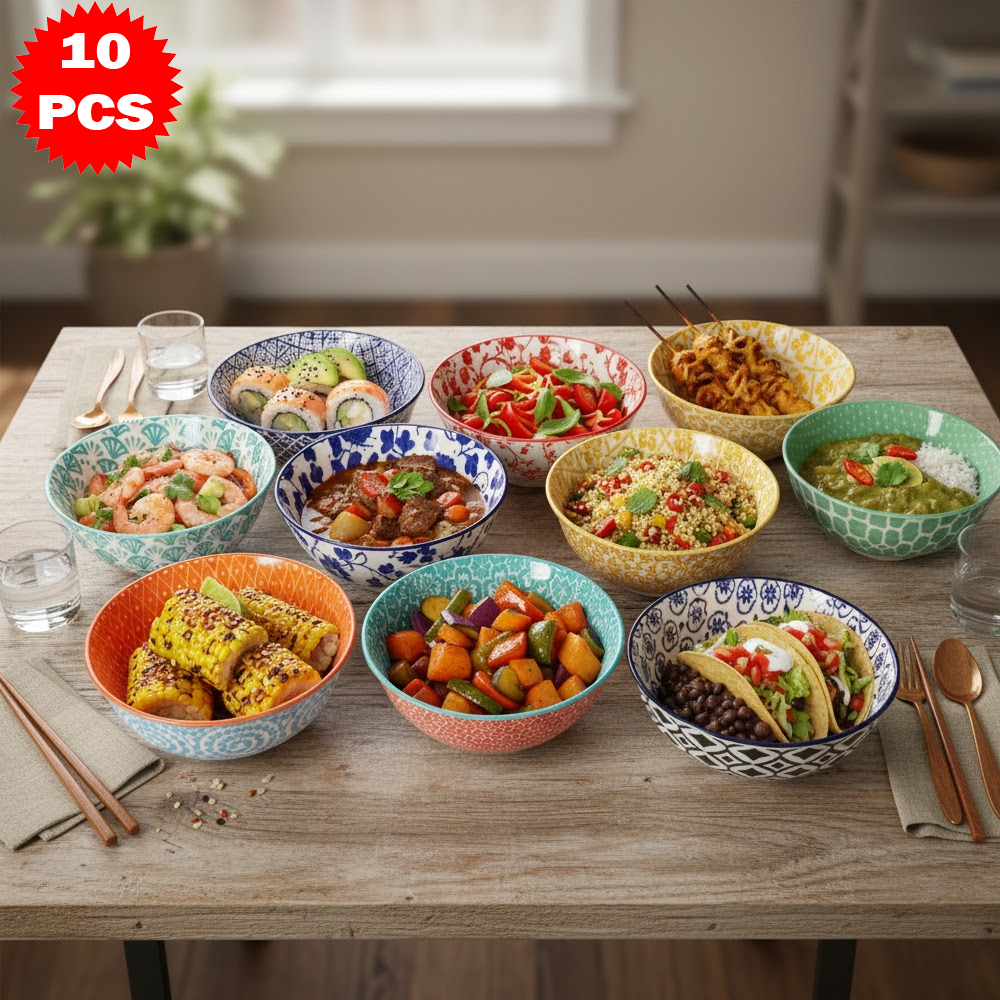 طقم أطباق تقديم ملونة – 10 قطع