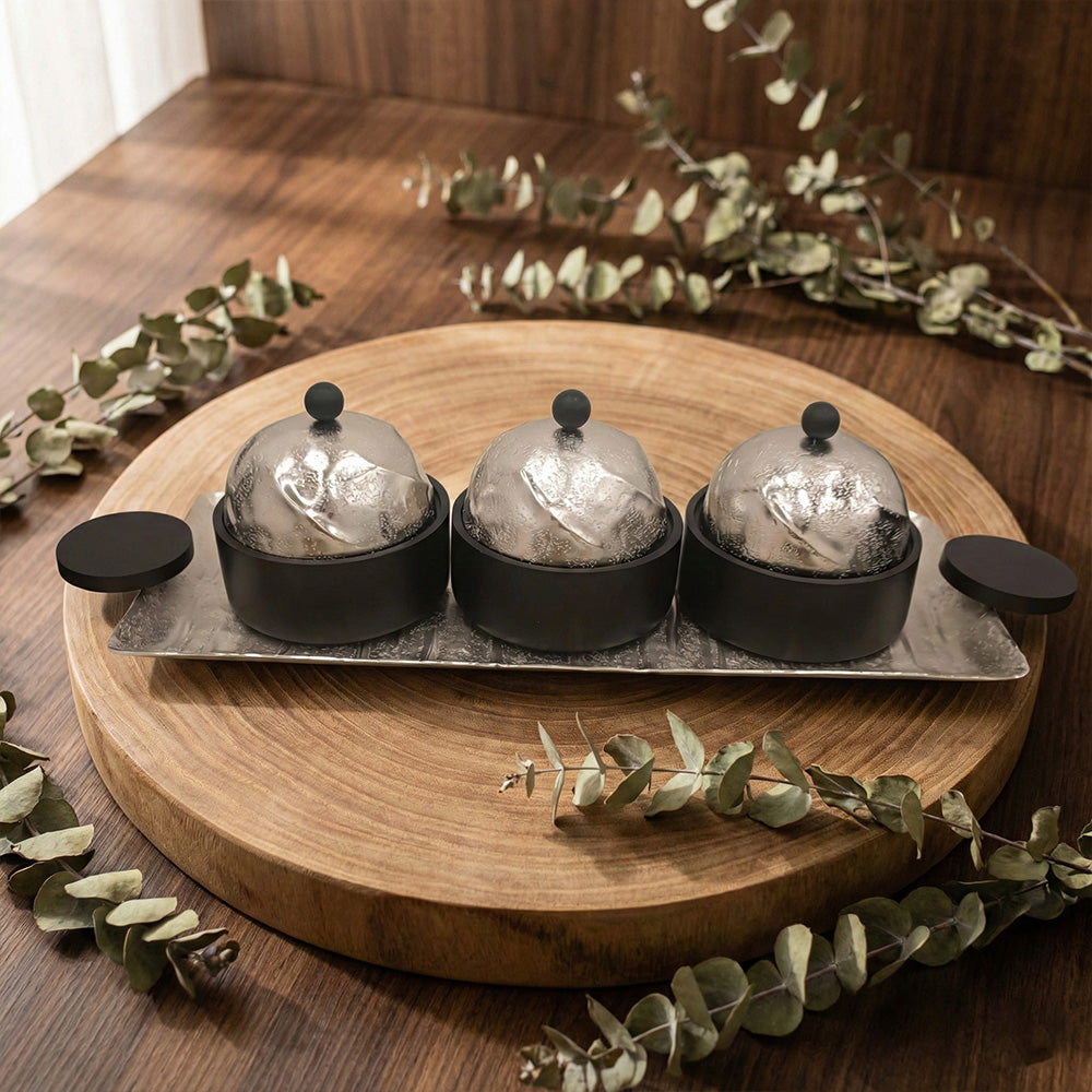 صينية تقديم مستطيلة مع 3 اوعية