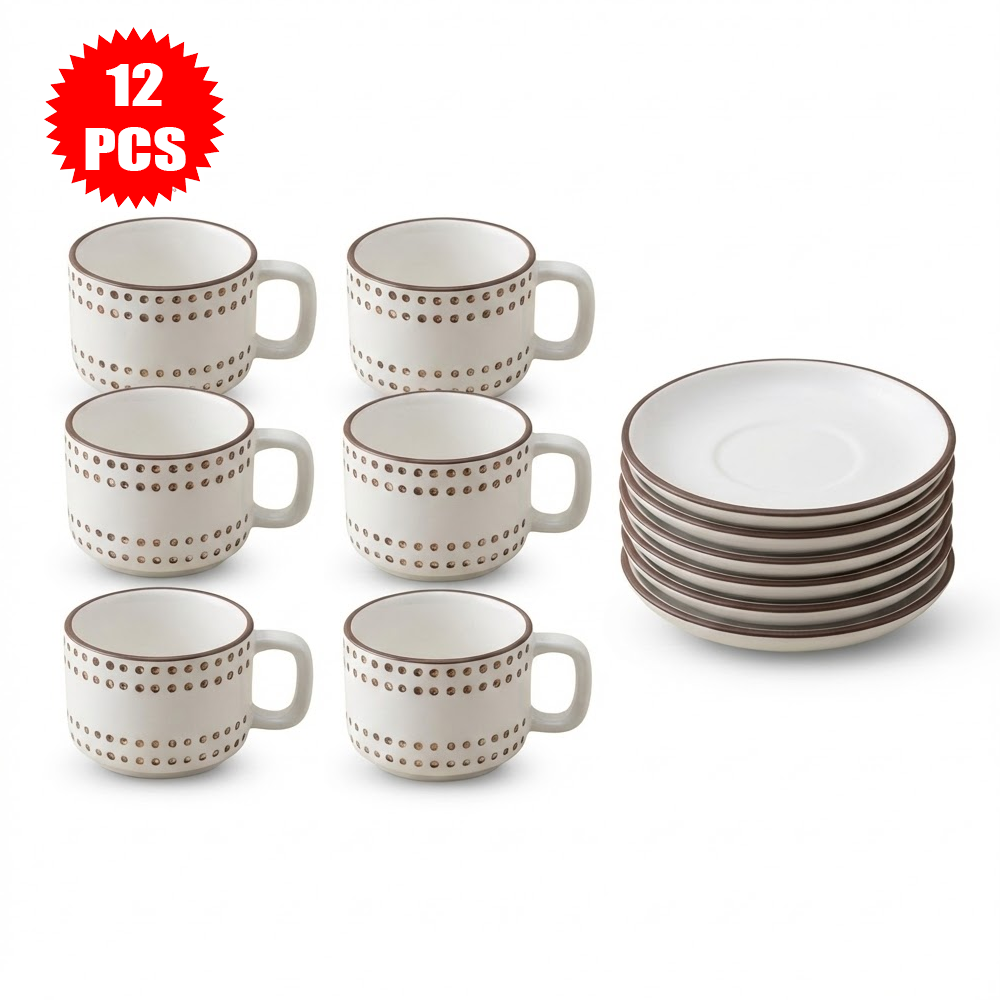 طقم فناجين وصحون قهوة سيراميك 12 قطعة