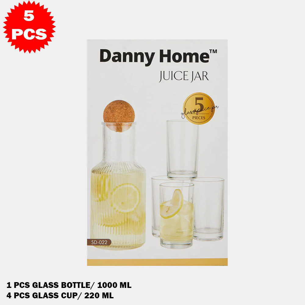 طقم عصير زجاجي فاخر من 5 قطع (قارورة مع 4 أكواب)