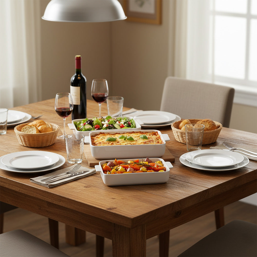 طقم صواني سيراميك مستطيل الشكل مكون من 3 قطع