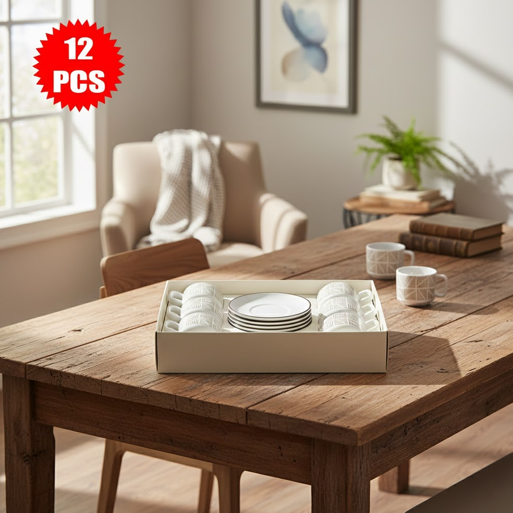 طقم فناجين وصحون سيراميك 12قطعة