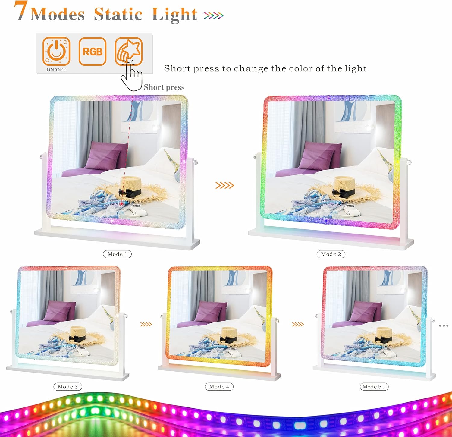 مرآة زينة تعمل باللمس مع إضاءة