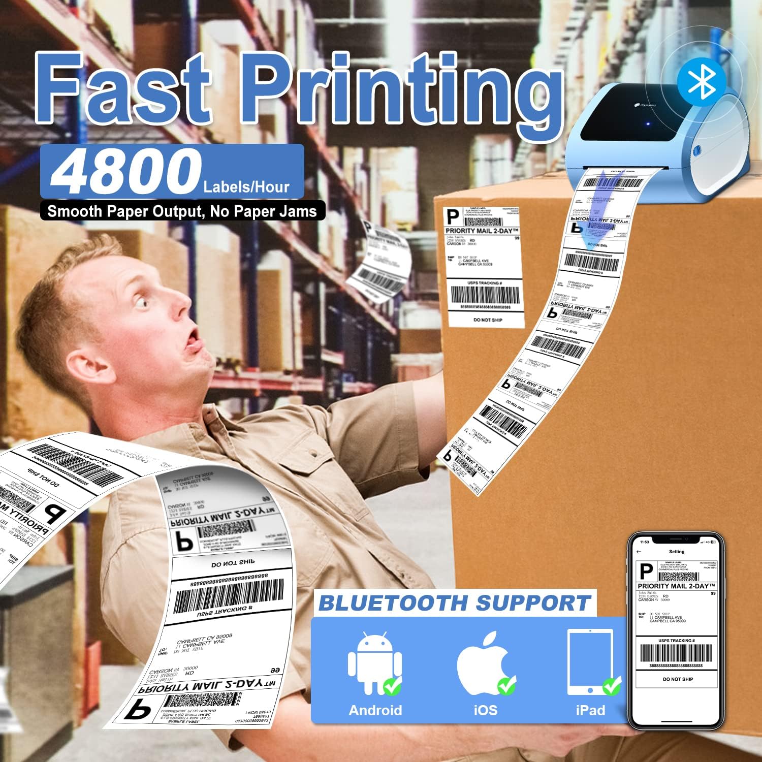 طابعة حرارية لملصقات الشحن Phomemo D520-BT Bluetooth / أزرق