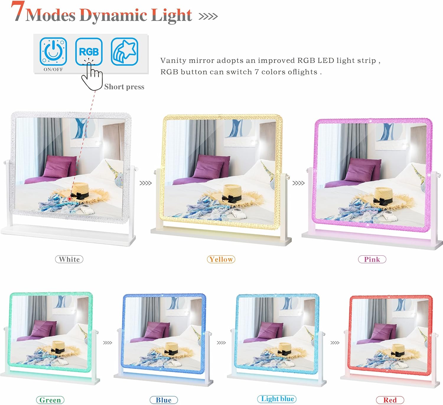 مرآة زينة تعمل باللمس مع إضاءة