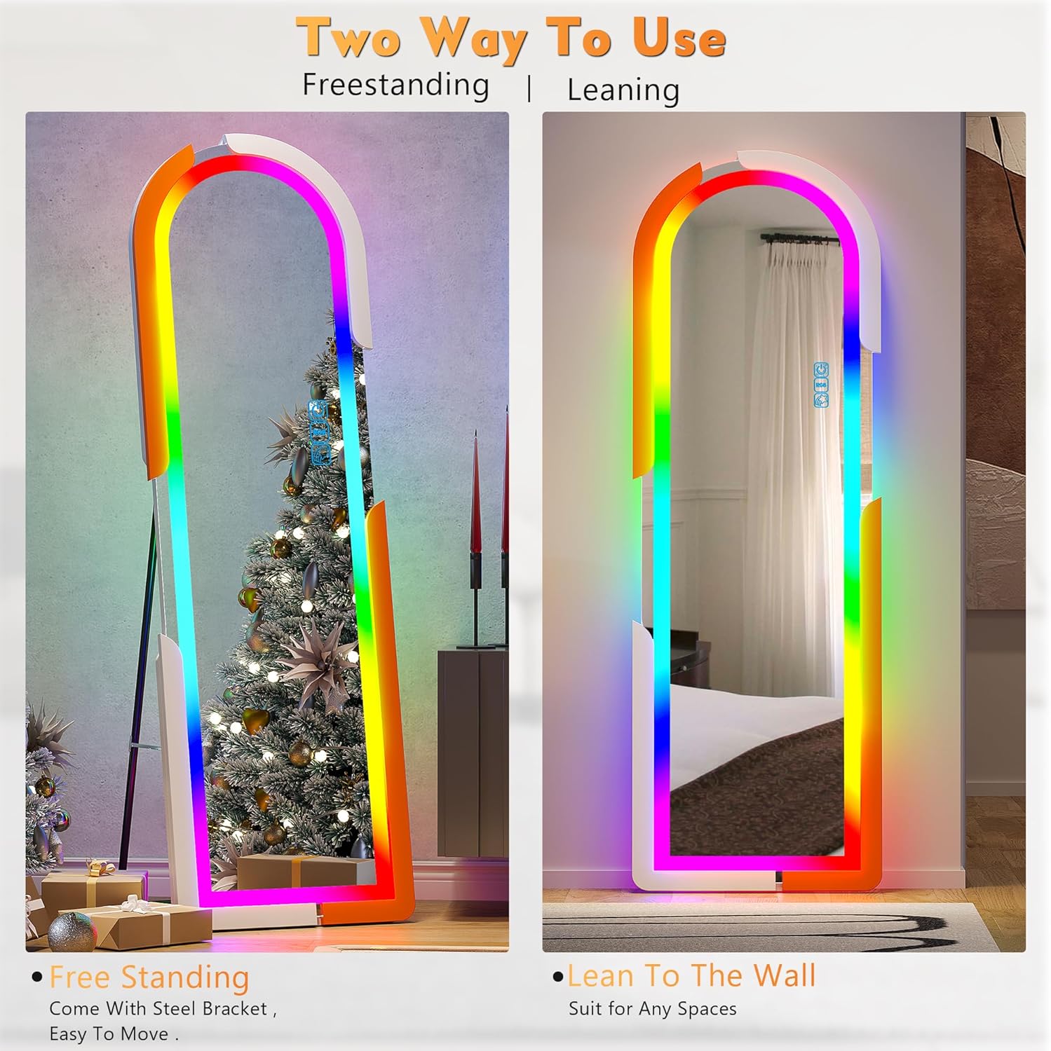 مرآة كاملة للتعليق على الحائط بإضاءة