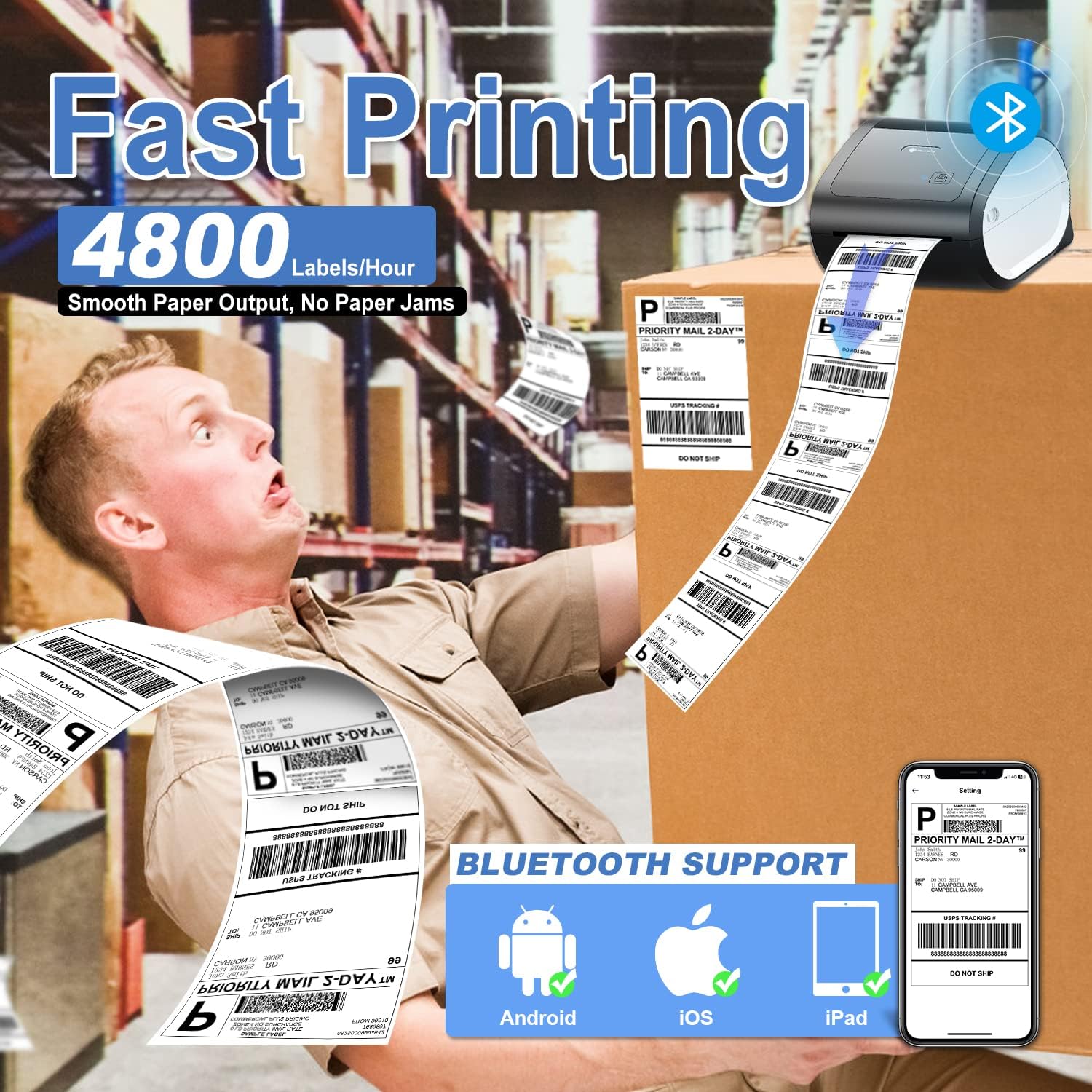 طابعة حرارية لملصقات الشحن Phomemo D520-BT Bluetooth / أسود