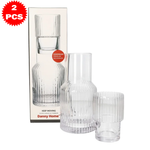 طقم قارورة وكوب زجاجي محزز