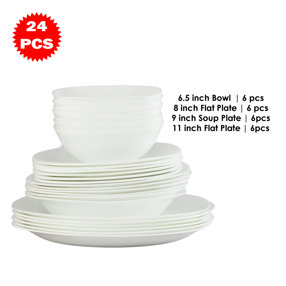 طقم أطباق سفرة فاخر أبيض 24 قطعة