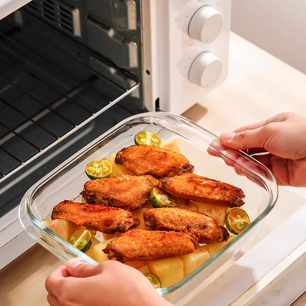 طبق فرن زجاجي مربع