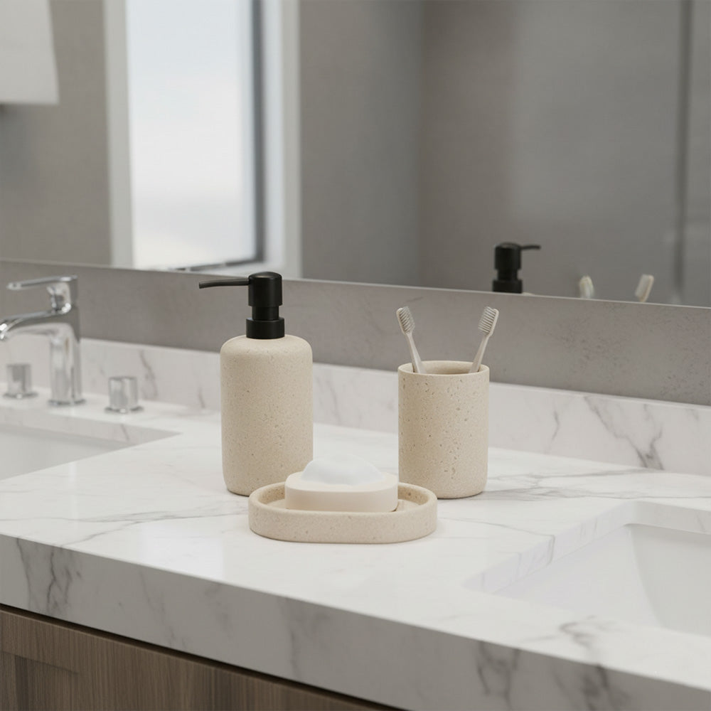 طقم حمام دائري بنقشة حجرية – 3 قطع