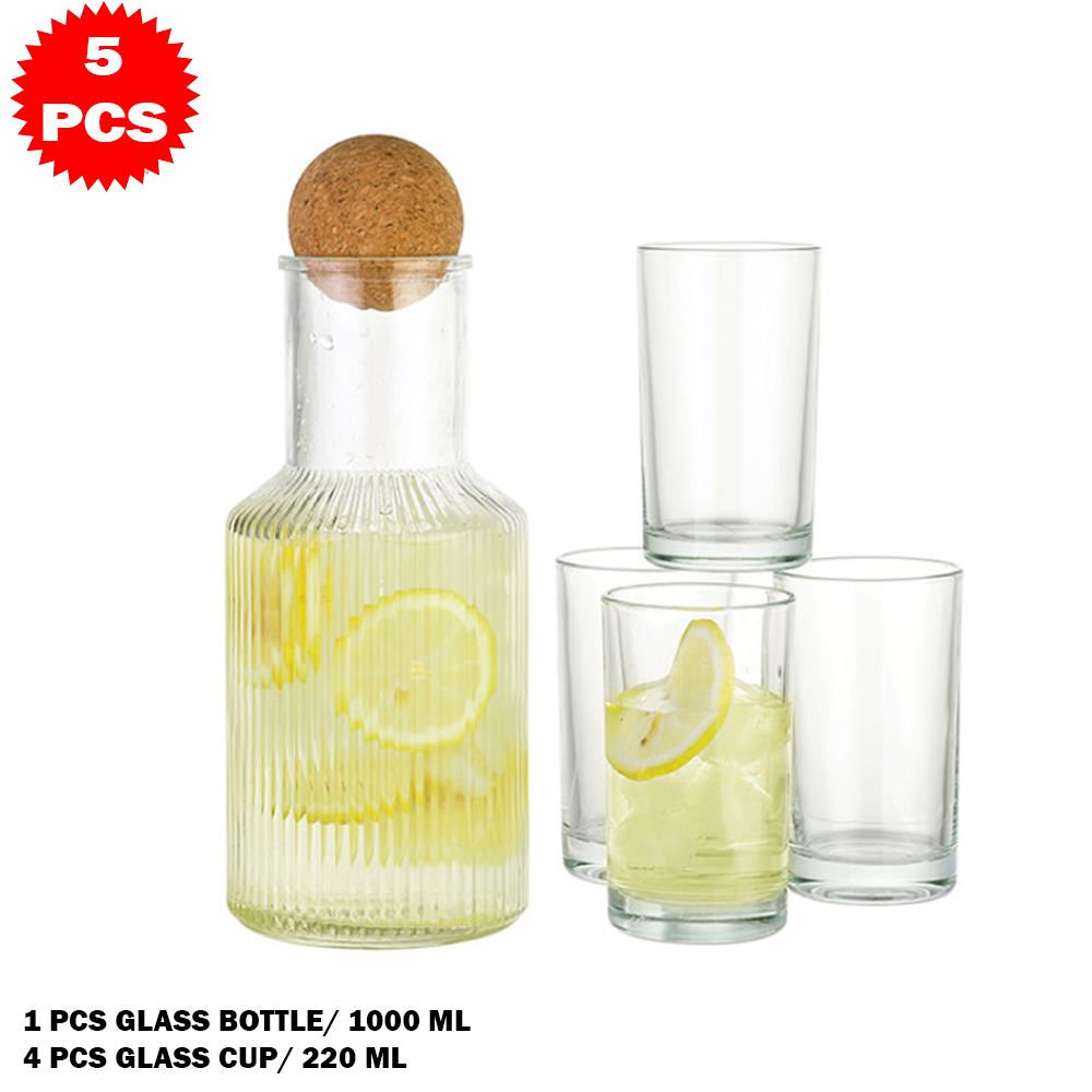 طقم عصير زجاجي فاخر من 5 قطع (قارورة مع 4 أكواب)