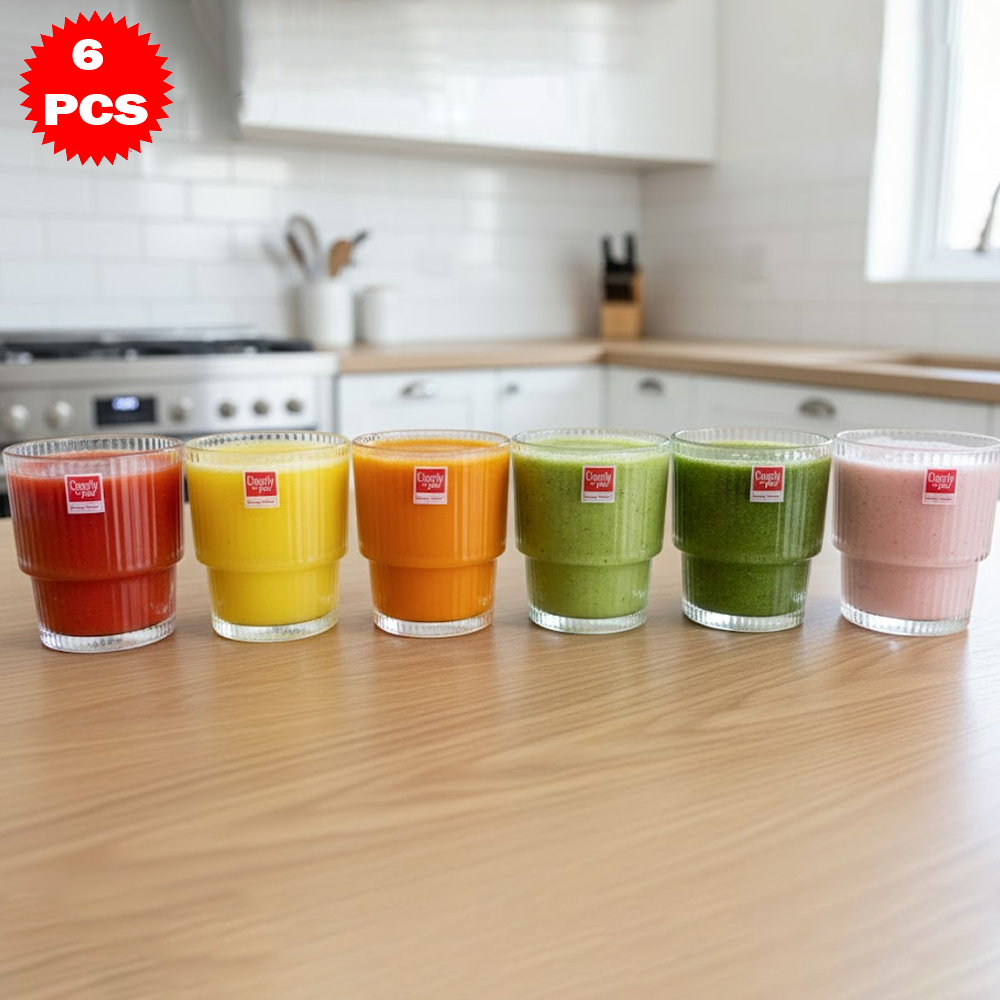 طقم أكواب زجاجية منقوشة فاخرة 6 قطع (333 مل)