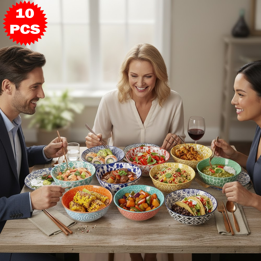 طقم أطباق تقديم ملونة – 10 قطع