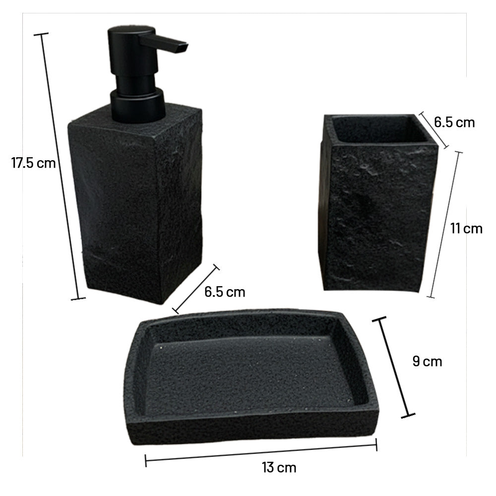 مجموعة إكسسوارات الحمام المزخرفة بالحجر من 3 قطع