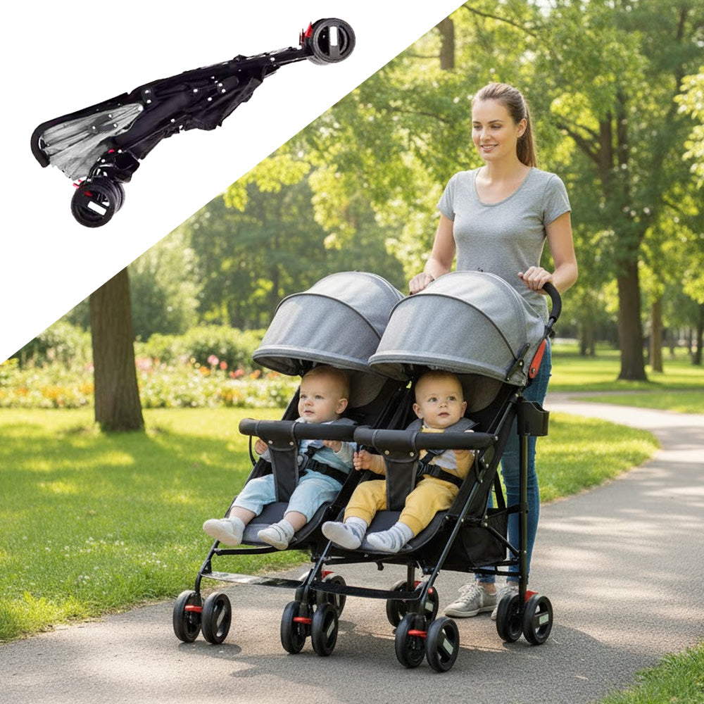 عربة أطفال توأم قابلة للطي،