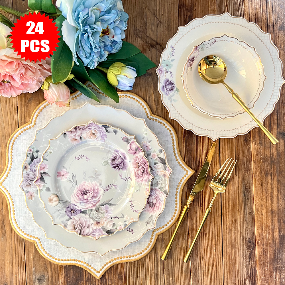 طقم أطباق مائدة فاخر 24 قطعة