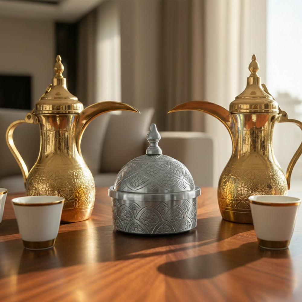 وعاء تمر معدني مزخرف كبير
