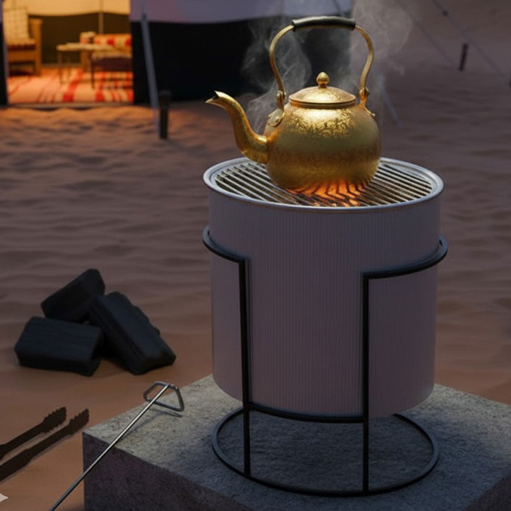 موقد و شواية فحم معدنية شكل بيضاوي