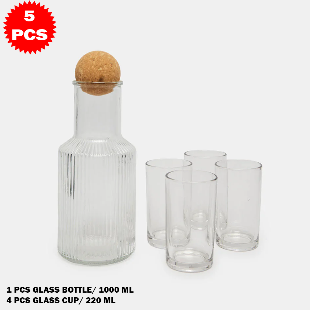 طقم عصير زجاجي فاخر من 5 قطع (قارورة مع 4 أكواب)