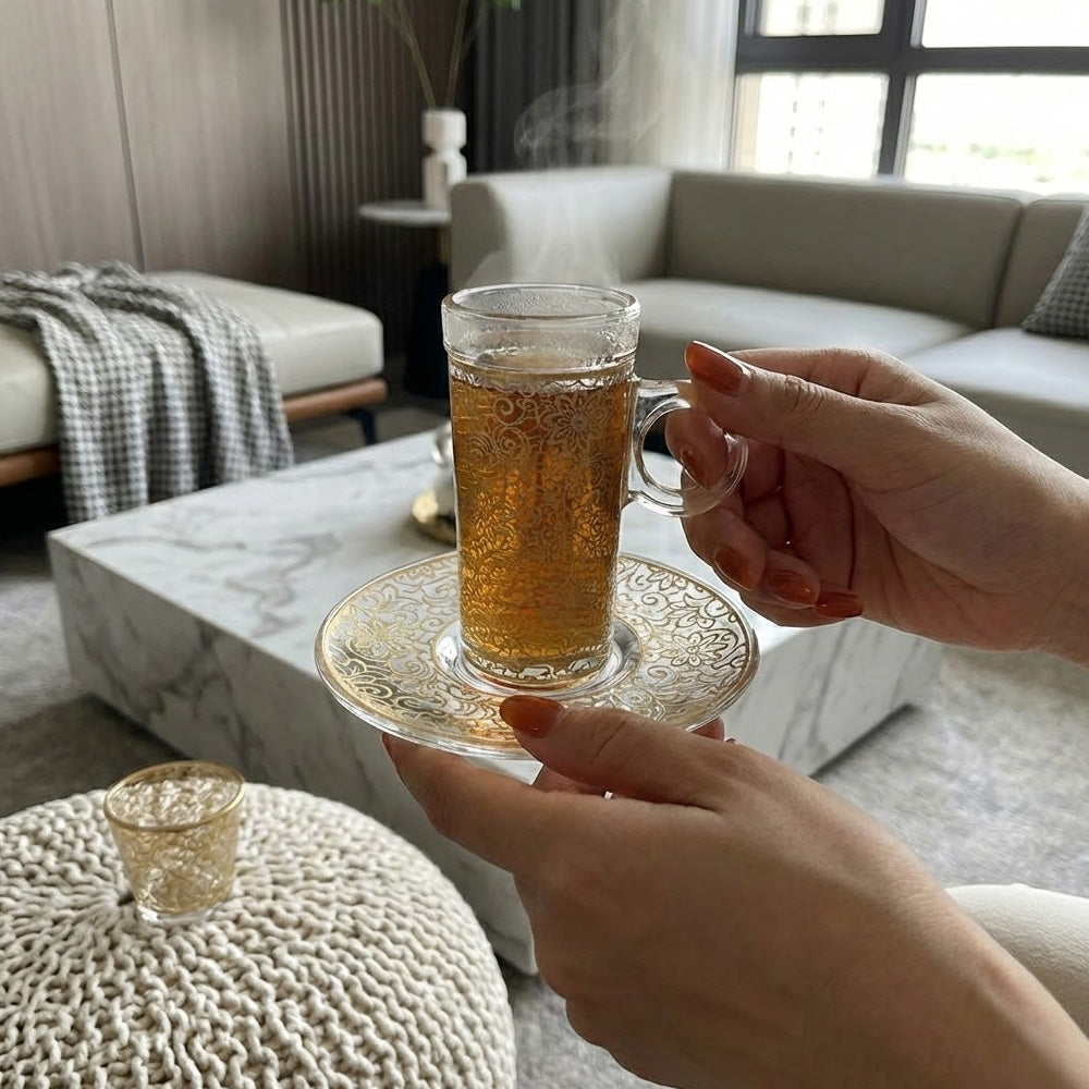 طقم استكانة وفنجان 18 قطعة