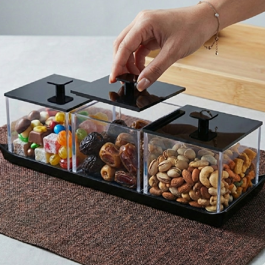 طقم صينية مع 3 صناديق أكريلك