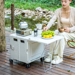 عربة مع طاولة تخييم قابلة للطي