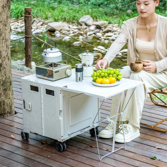 عربة مع طاولة تخييم قابلة للطي