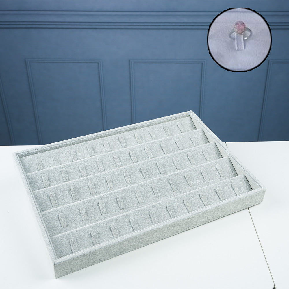 صينية عرض مجوهرات مخملية رمادية مكونة من 50 شبكة