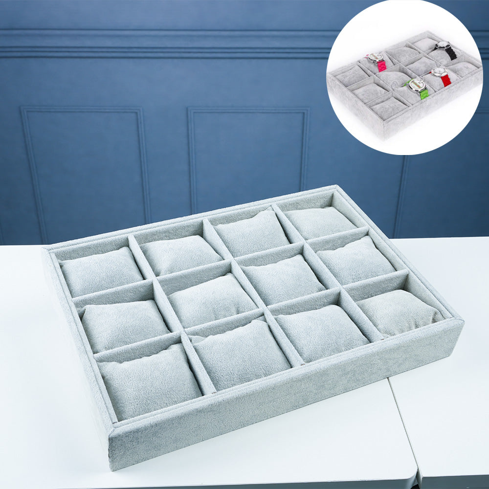 صينية عرض ساعات مخملية مكوّنة من 12 حجرة مع وسادة