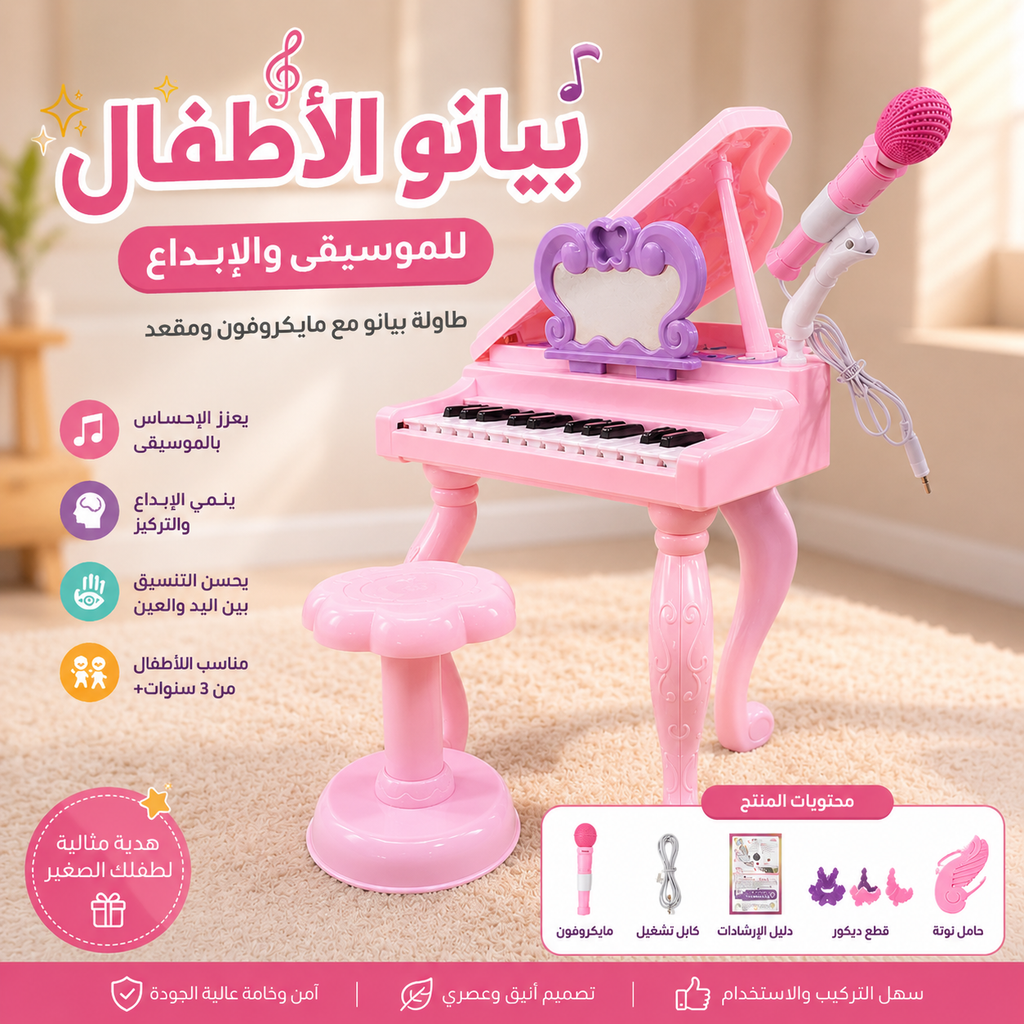 بيانو كرسي وردي