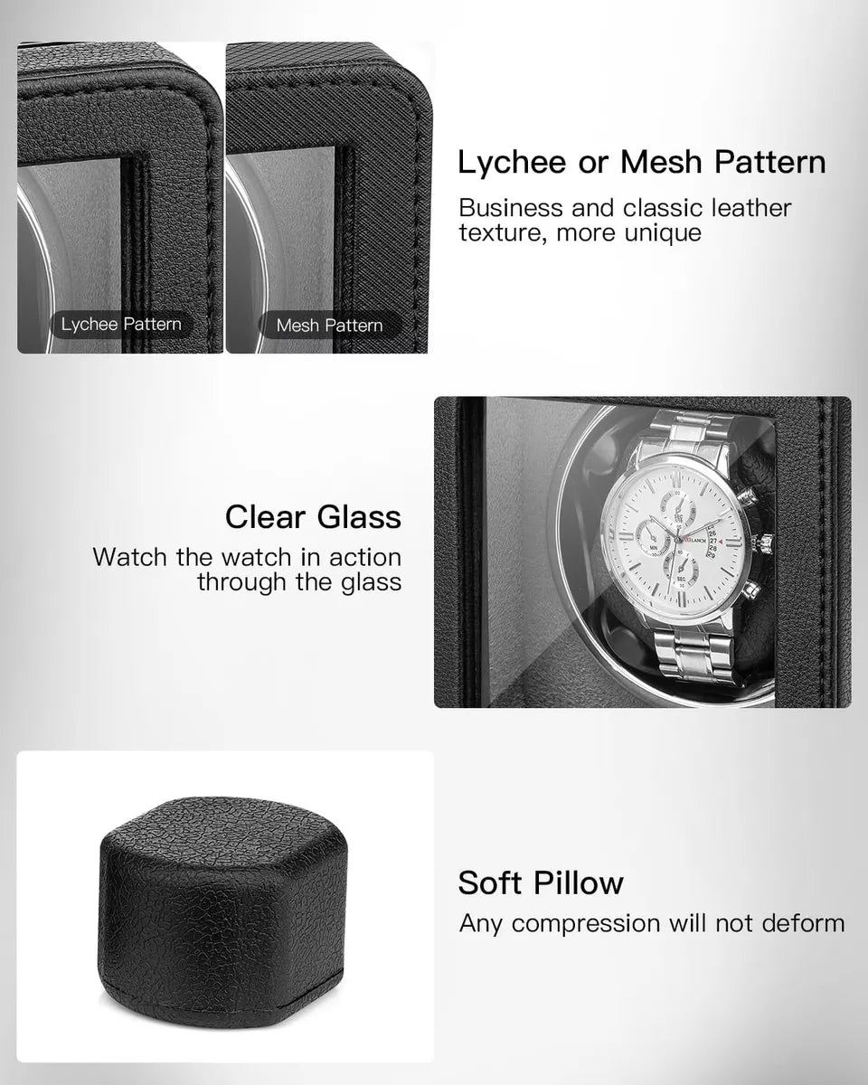 صندوق ساعة من الجلد دوران تلقائي