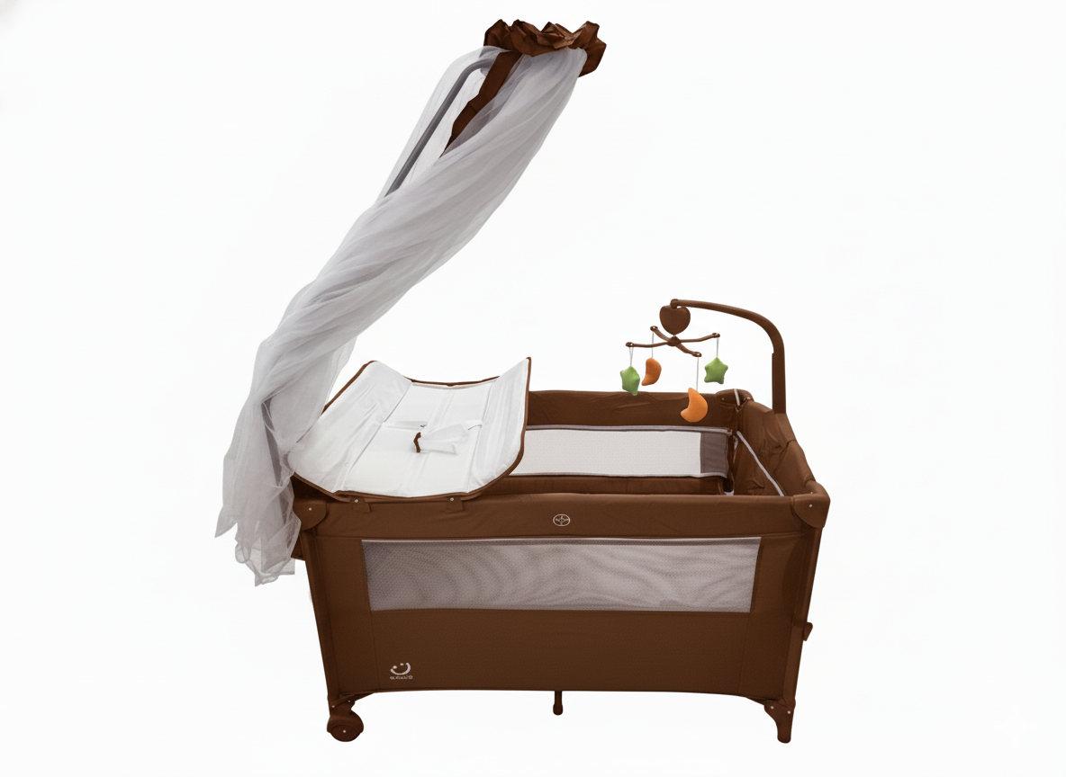 سرير أطفال قابل للطي مع ناموسية وطاولة تغيير