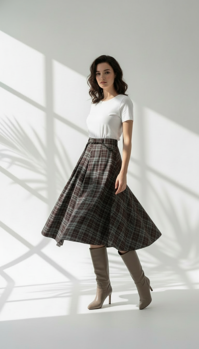 تنورة نسائي بثنايا انسيابية