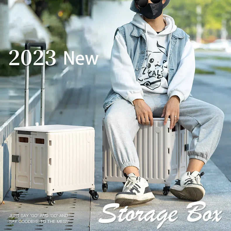 عربة تخزين فائقة التحمل مع عجلات قابلة للطي 47 لتر H-L3891