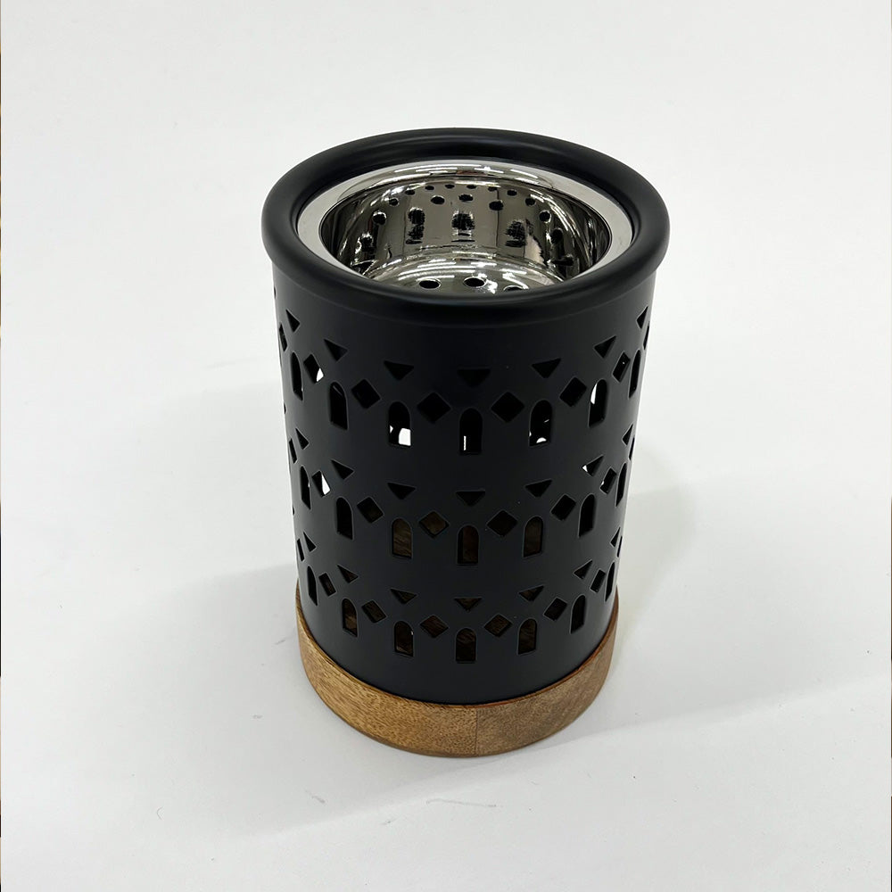 مبخر معدني بقاعدة خشبية