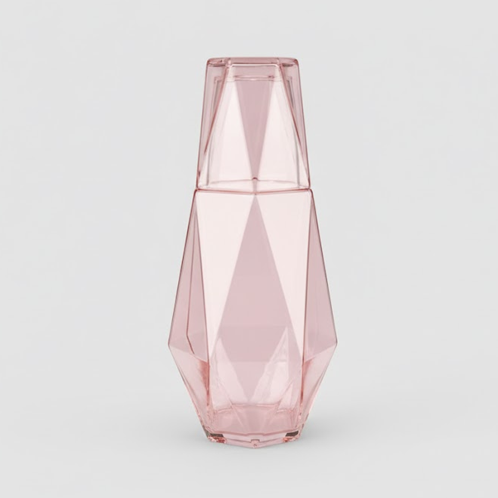 طقم قارورة وكوب زجاجي هندسي – 2 قطعة