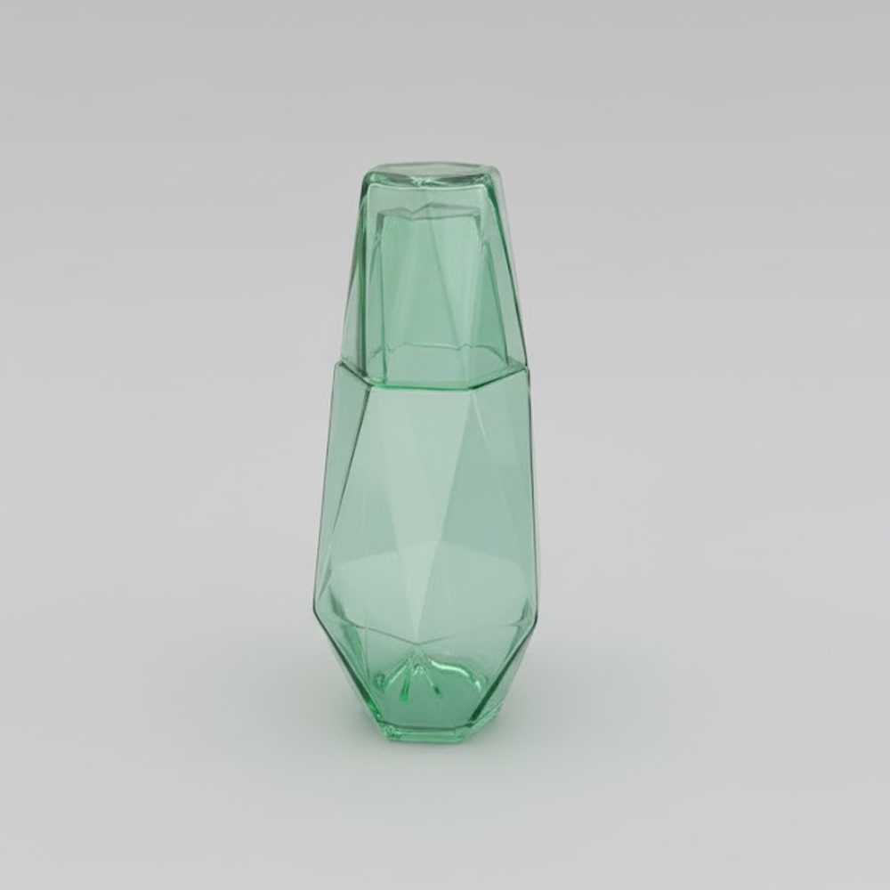 طقم قارورة وكوب زجاجي هندسي