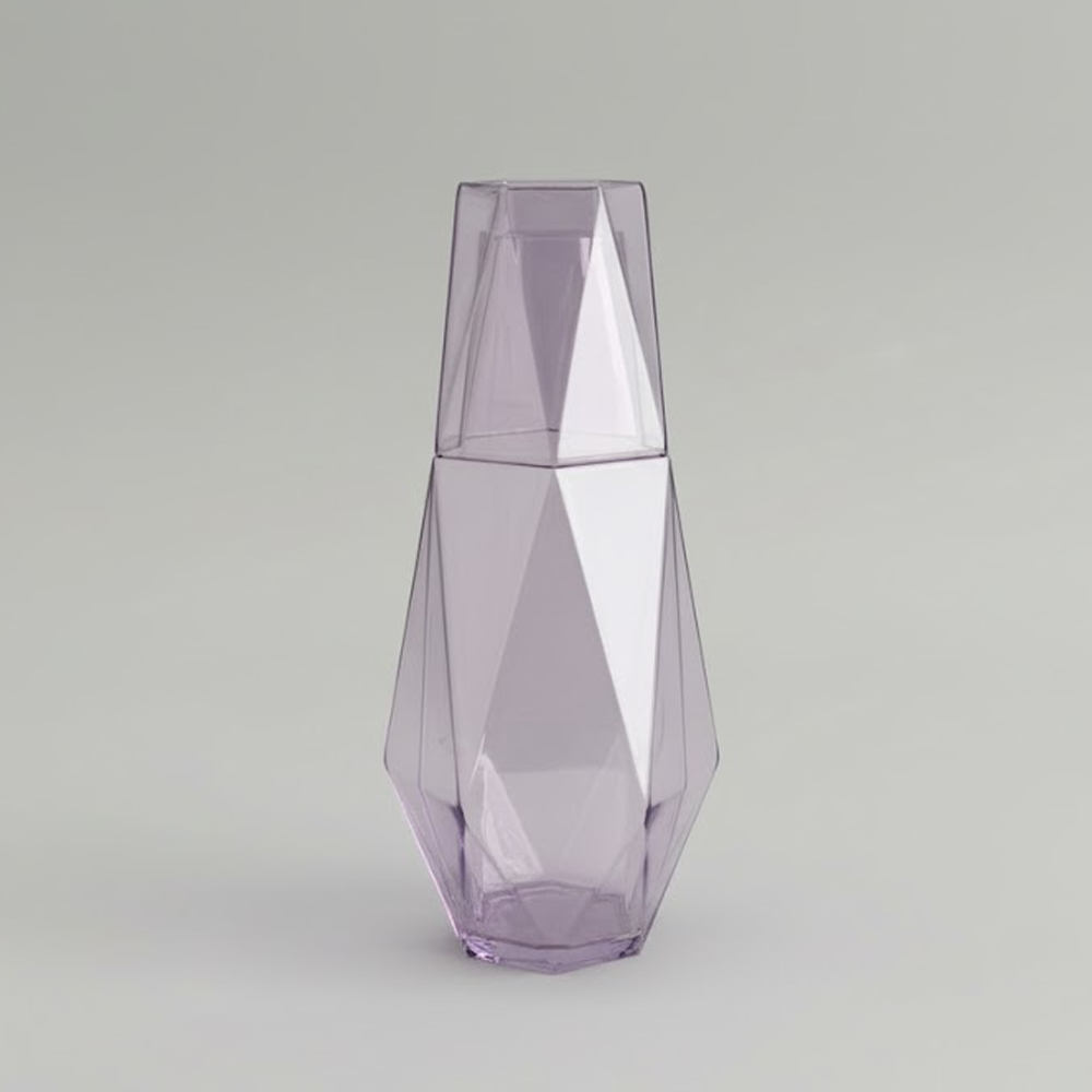 طقم قارورة وكوب زجاجي هندسي – 2 قطعة