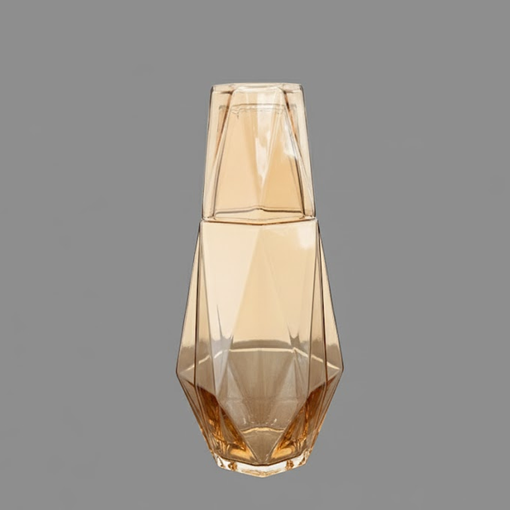 طقم قارورة وكوب زجاجي هندسي – 2 قطعة