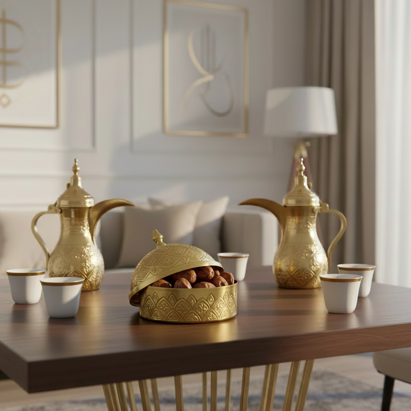 وعاء تمر معدني مزخرف كبير