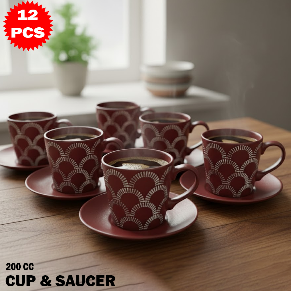 طقم فناجين مع صحون – 12 قطعة (200 مل)