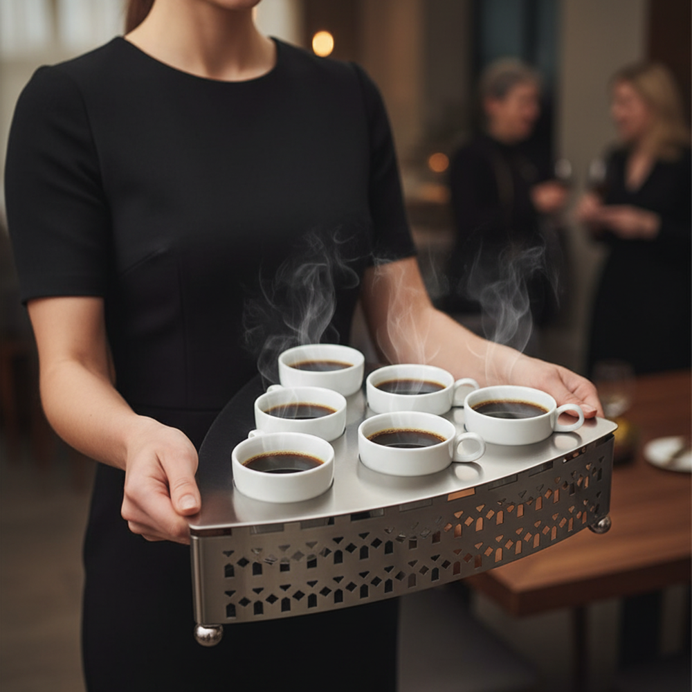 صينية تقديم معدنية بنقوش هندسية