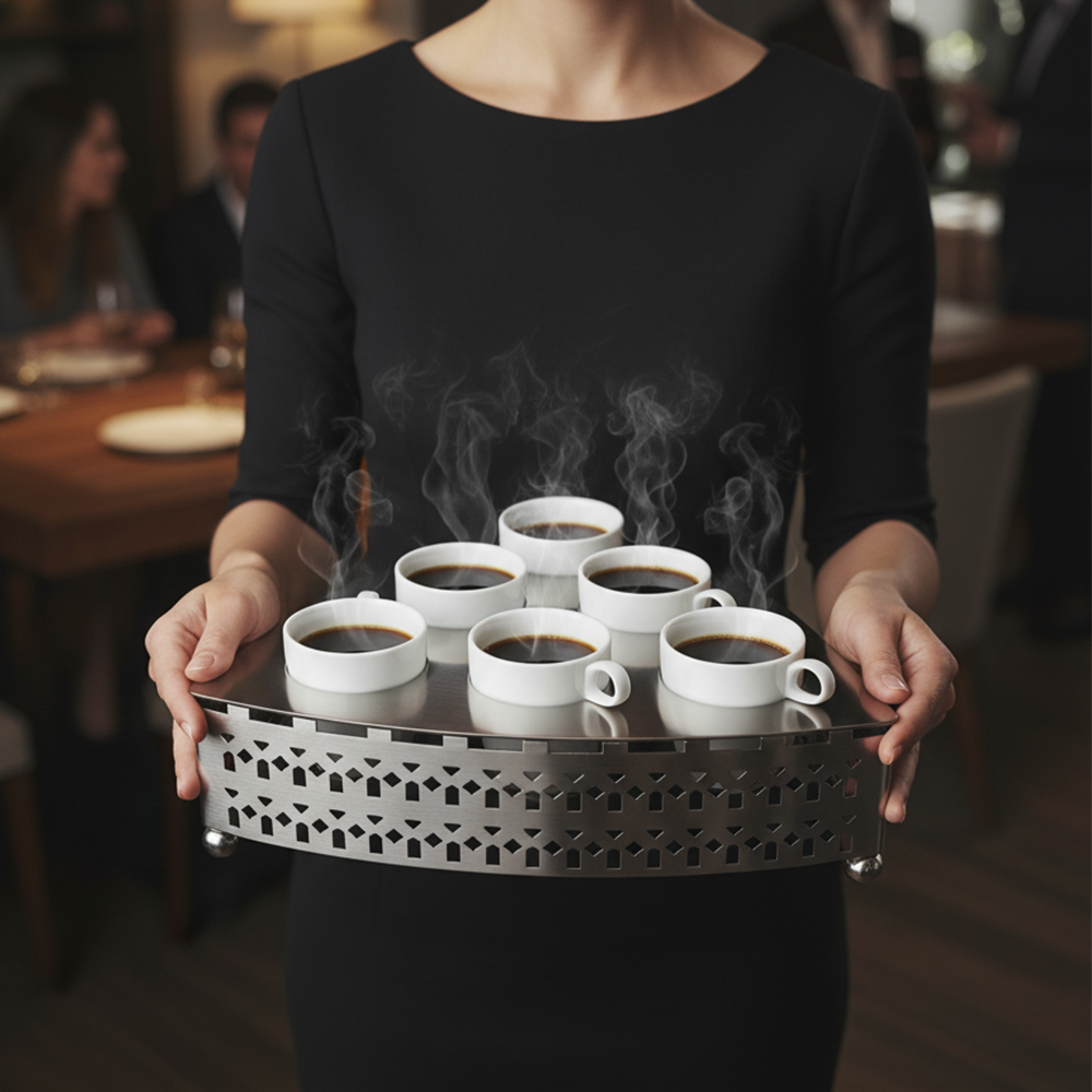 صينية تقديم معدنية بنقوش هندسية