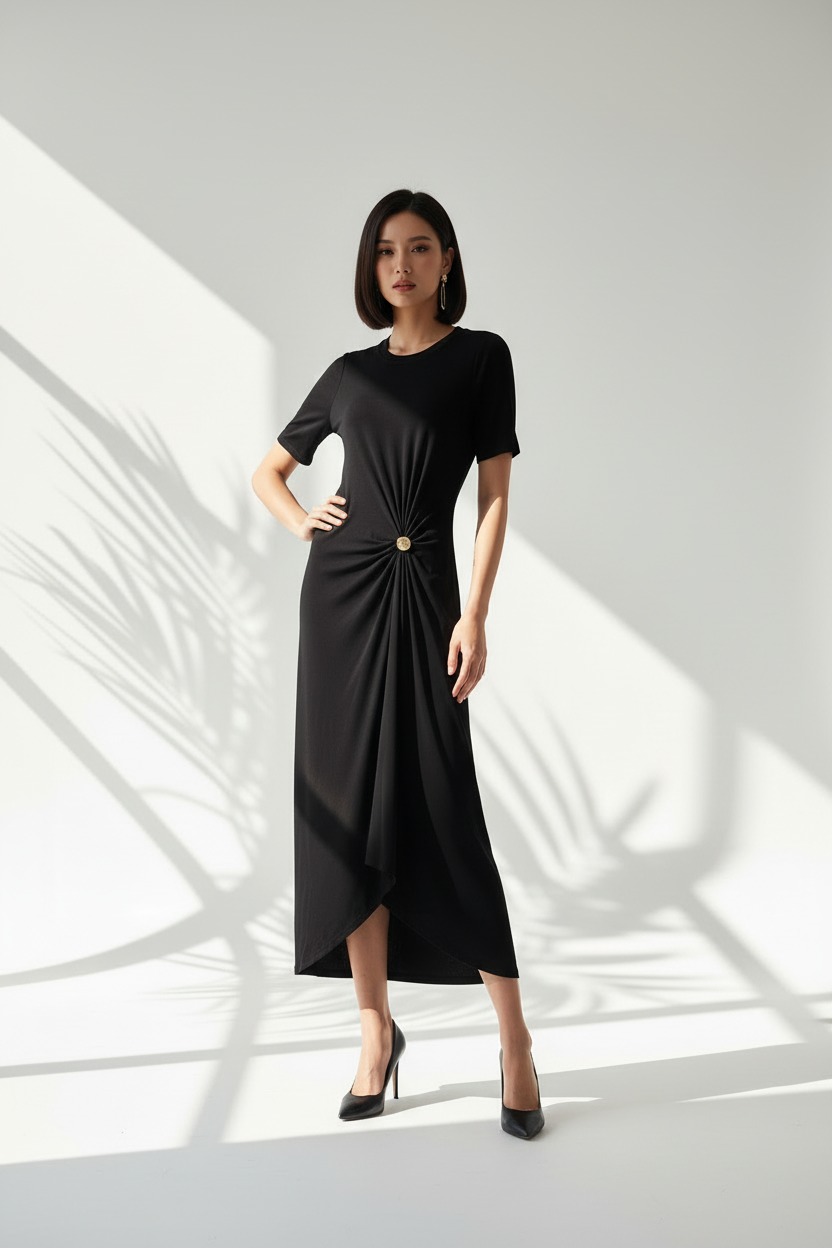 فستان رباط جانبي بكسرات