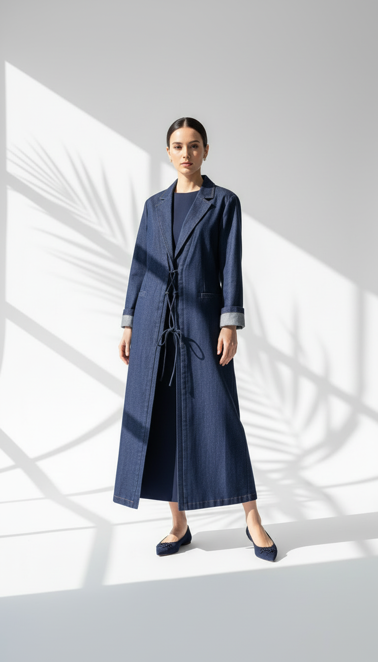 جاكيت جينز طويل بقصة مُحكمة