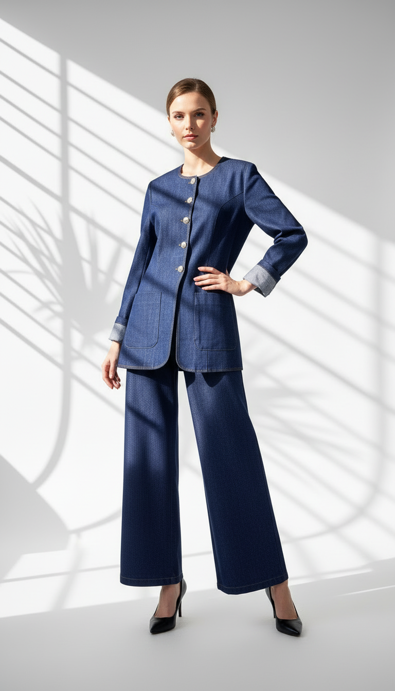 بدلة جينز ازرار ذهبي